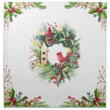 Watercolor Christmas Wreath Cloth Napkin