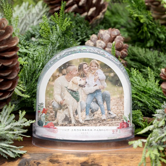 Watercolor Christmas Wreath Family Photo Christmas Snowglobe (Winter)
