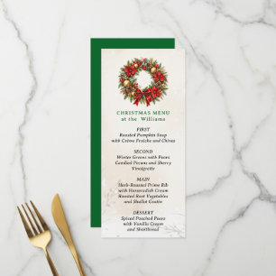 Watercolor Christmas Wreath Festive Dinner Menu