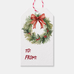 Watercolor Christmas Wreath   Gift Tags