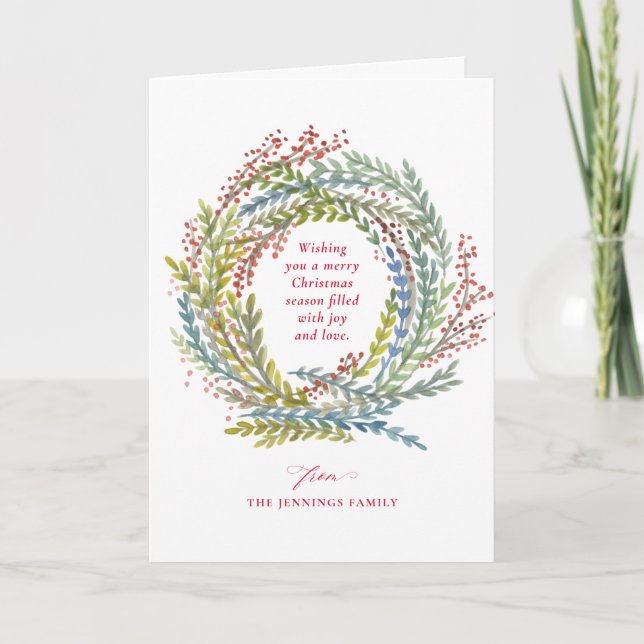 Watercolor Christmas Wreath Holiday Card (Front)