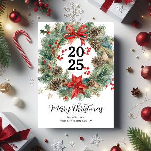 Watercolor Christmas Wreath Holiday Card