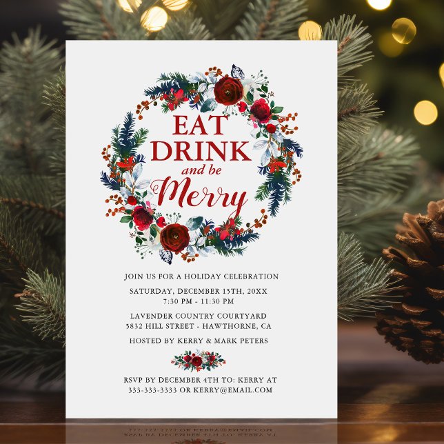 Watercolor Christmas Wreath Holiday Party Invitation (Creator Uploaded)