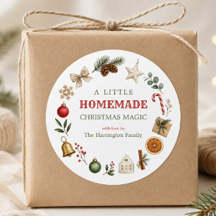 Watercolor Christmas Wreath Homemade Family Baking Classic Round Sticker