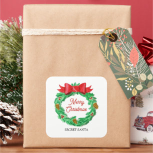 Watercolor Christmas Wreath Personalised  Square Sticker