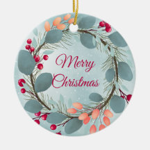 Watercolor Christmas wreath rustic modern