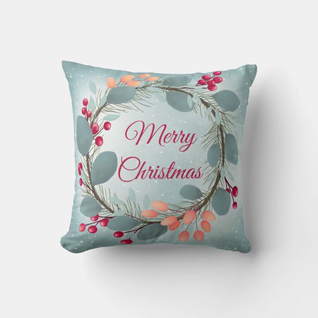 Watercolor Christmas wreath rustic modern Cushion (Front)