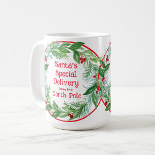 Watercolor Christmas Wreath Santa North Pole Coffee Mug