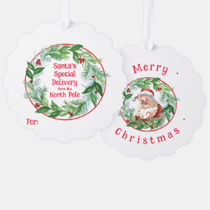 Watercolor Christmas Wreath Santa North Pole Tree Decoration Card
