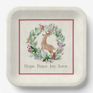 Watercolor Christmas wreath with deer custom Paper Plate