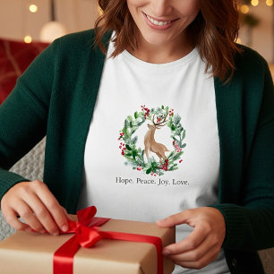 Watercolor Christmas wreath with deer custom  T-Shirt