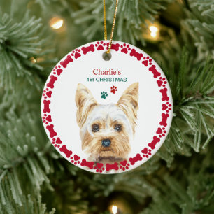 Watercolor Christmas Yorkie Personalised Ornament