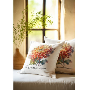 Watercolor Chrysanthemum Autumn Garden Accent Cushion