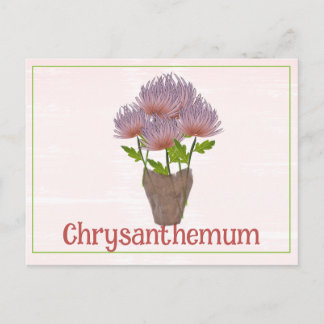 Watercolor Chrysanthemum Flower November Birthday Postcard