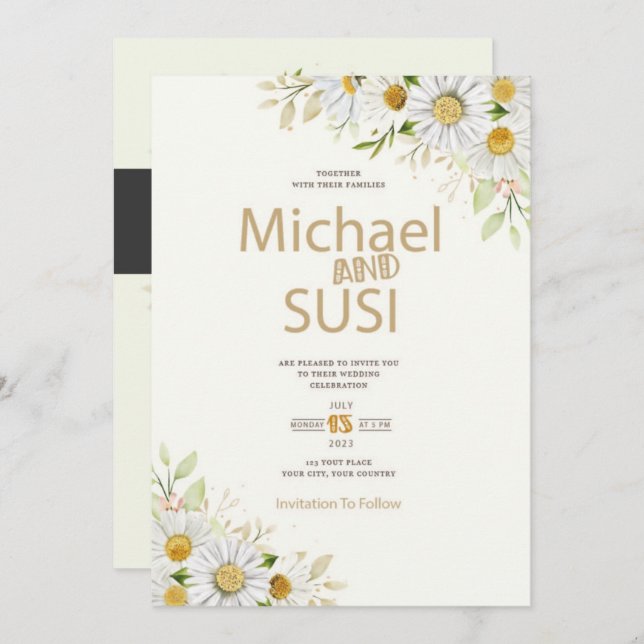 watercolor chrysanthemum wedding invitation (Front/Back)