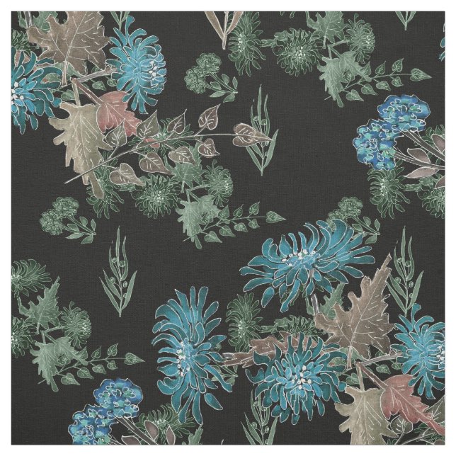 Watercolor , chrysanthemums fabric (Swatch)