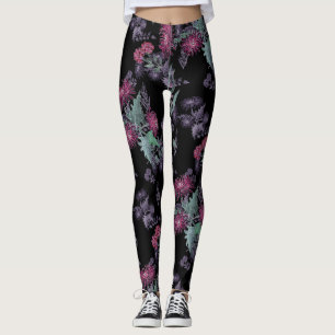 Watercolor Chrysanthemums flowers floral ink print Leggings