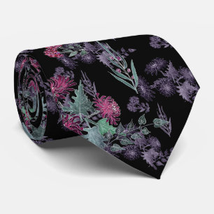 Watercolor Chrysanthemums flowers floral ink print Tie