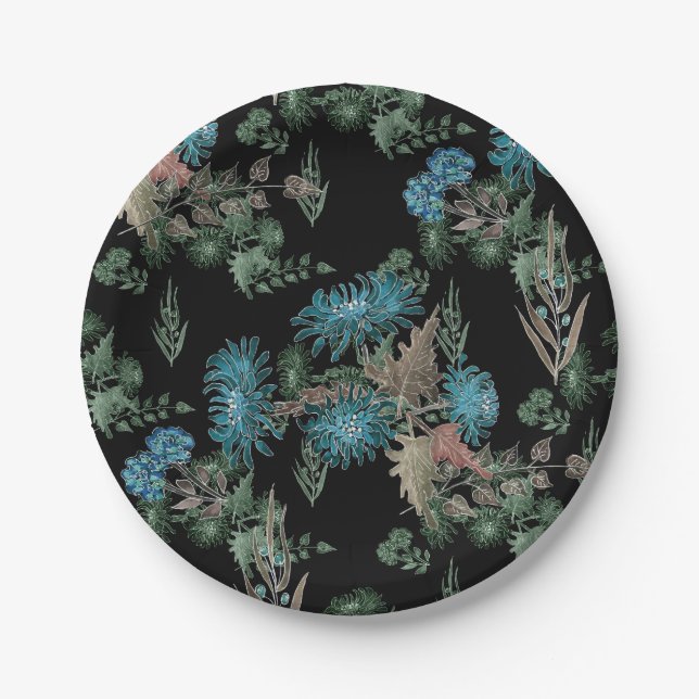 Watercolor , chrysanthemums paper plate (Front)