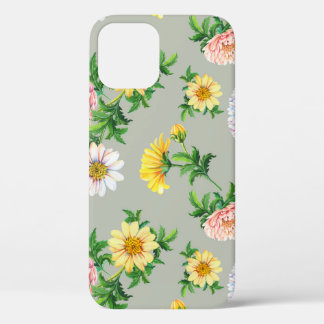 Watercolor chrysanthemums, seamless floral pattern iPhone 12 case