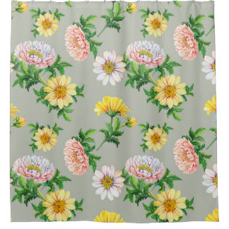 Watercolor chrysanthemums, seamless floral pattern shower curtain