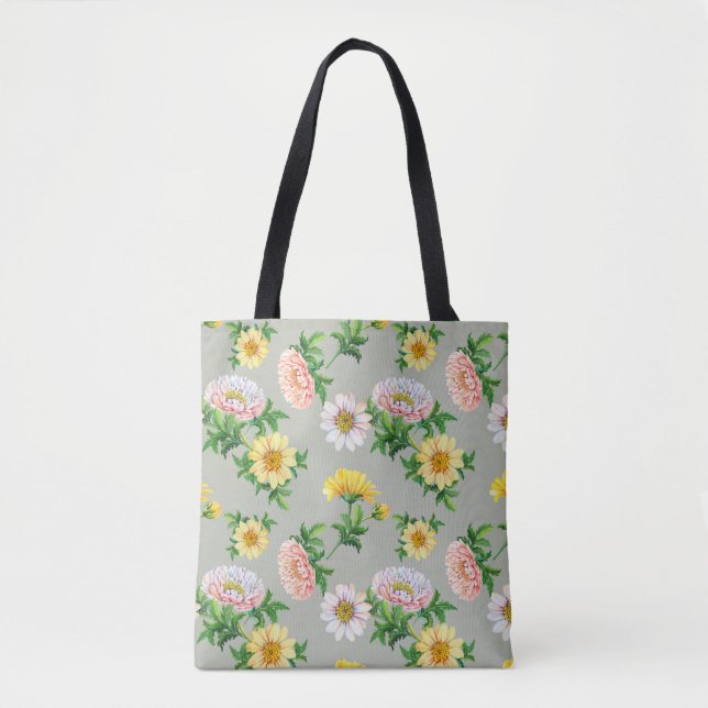 Watercolor chrysanthemums, seamless floral pattern tote bag (Front)