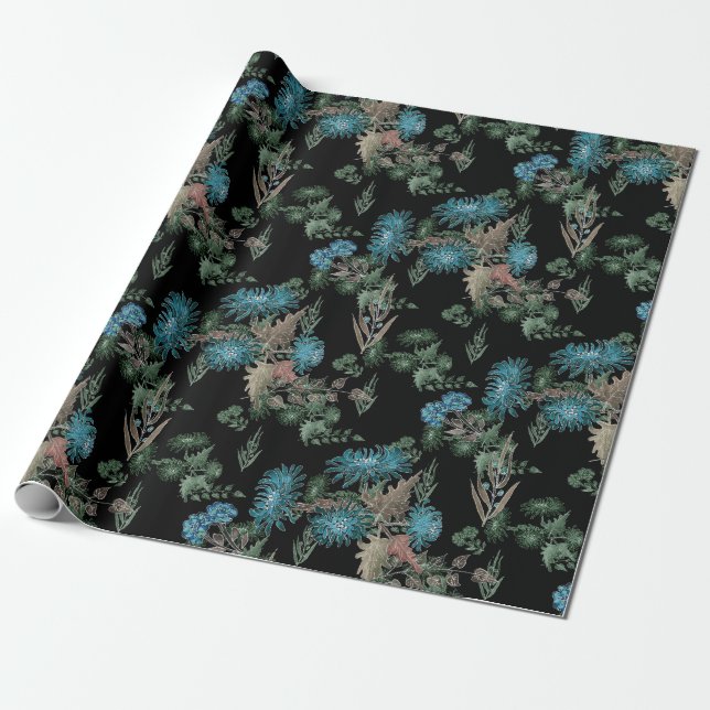 Watercolor , chrysanthemums wrapping paper (Unrolled)