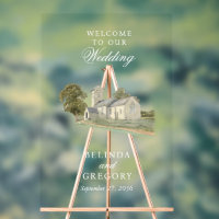 Watercolor Church Traditional Monogram Wedding