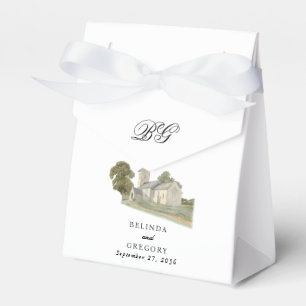 Watercolor Church Traditional Monogram Wedding Favour Box