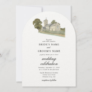 Watercolor Church Traditional Monogram Wedding Invitation