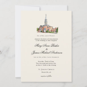 Watercolor Church Traditional Wedding Invitation