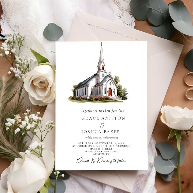 Watercolor Church Venue  illustration Wedding Invitation (Creator Uploaded)