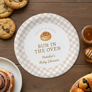 Watercolor Cinnamon Bun In The Oven Baby Shower Paper Plate