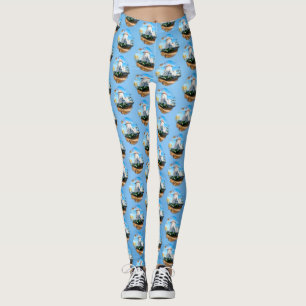 Watercolor circle painting of Medieval castle Leggings
