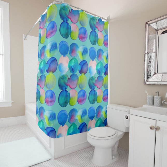 Watercolor circle pattern abstract art cool colour shower curtain (In Situ)