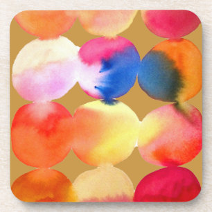 Watercolor circle pattern abstract art warm colour coaster