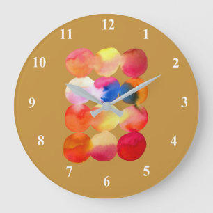 Watercolor circle pattern abstract art warm colour large clock