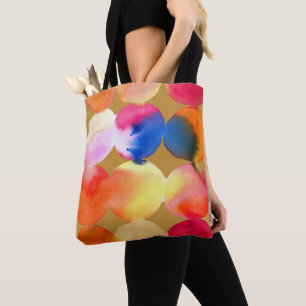 Watercolor circle pattern abstract art warm colour tote bag