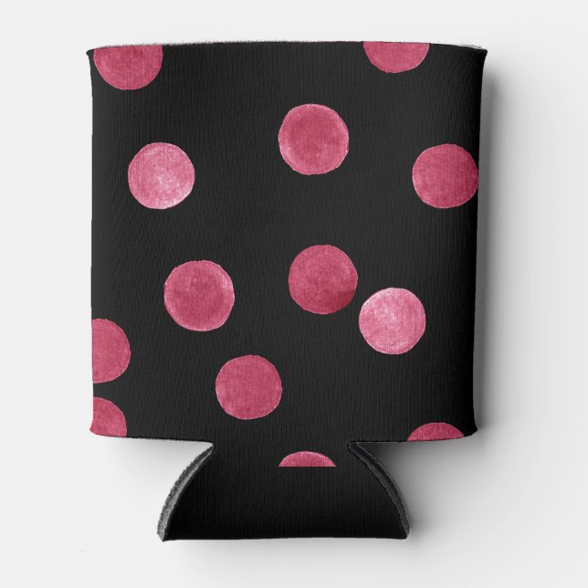 Watercolor Circles Black Background Pattern Can Cooler (Front)