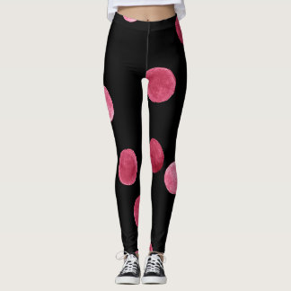 Watercolor Circles Black Background Pattern Leggings