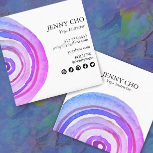 Watercolor Circles Ring Abstract Minimalist Purple Square Business Card