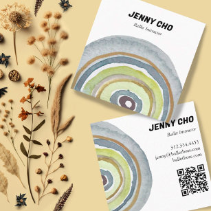 Watercolor Circles Ring Minimalist Neutral QR Code Square Business Card