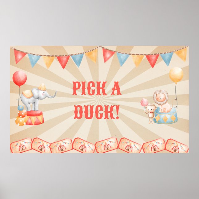 Watercolor Circus Animals Birthday Party Station  Poster (Front)