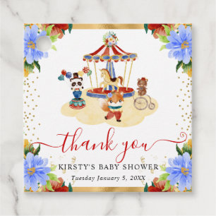 Watercolor Circus Animals Floral Baby Shower Favour Tags