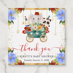 Watercolor Circus Animals Train Floral Baby Shower Favour Tags