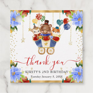 Watercolor Circus Animals Train Floral Birthday Favour Tags