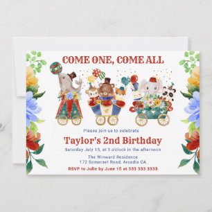 Watercolor Circus Carnival Train Kids Birthday Invitation