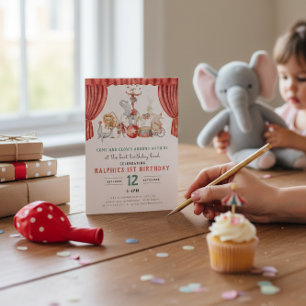 Watercolor Circus Elephant First Birthday Invitation