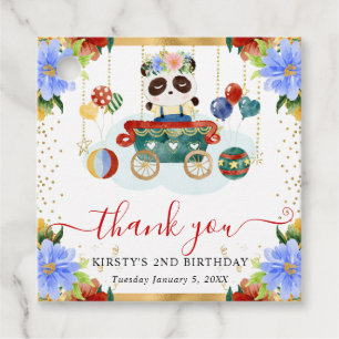 Watercolor Circus Panda Train Floral Birthday Favour Tags