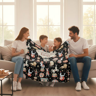 Watercolor Circus Tent Elephants Lions Family  Fleece Blanket